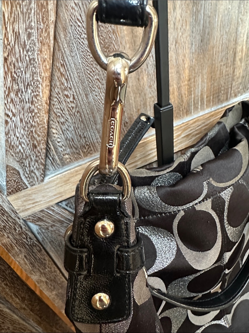 Coach Brooke Signature C Black & Metallic Silver Canvas Shoulder Satchel Tote - Picture 16 of 16